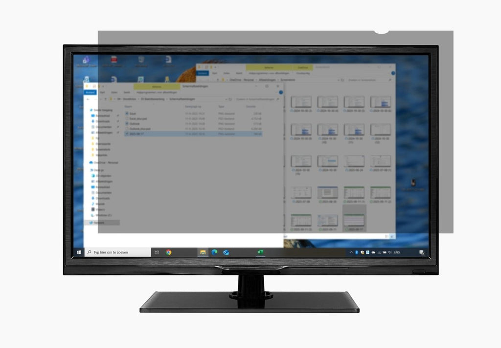 Medewerker met 22 inch breedbeeld privacy screen op EIZO FlexScan in kantooromgeving