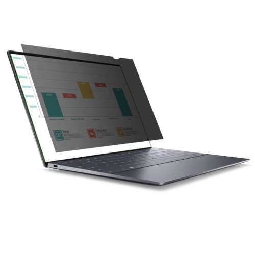 15.6 inch privacy filter screenprotector voor een openstaande laptop van de zijkant